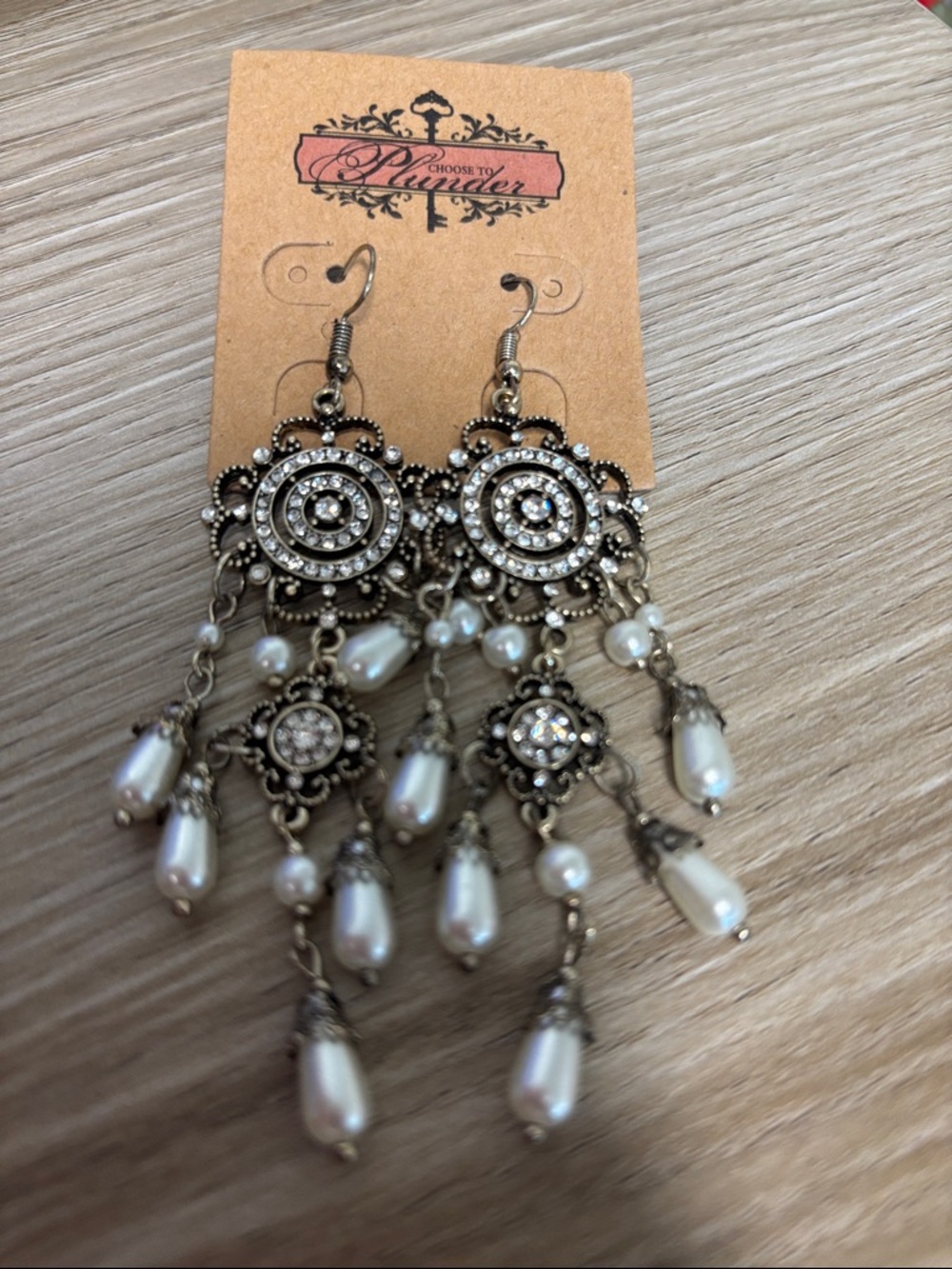 Plunder Silver-Tone Pearl Teardrop Chandelier Earrings